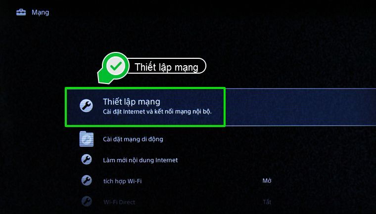 Chọn Thiết lập mạng