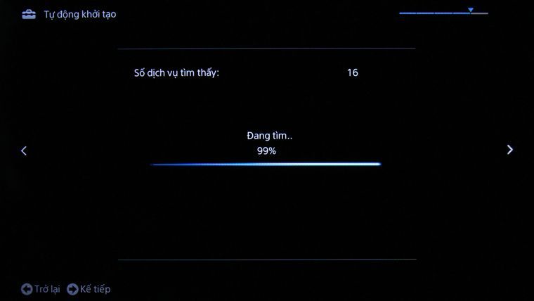 Các bước thiết lập lại từ đầu Smart Tivi Sony > Tivi đang trong quá trình dò tìm kênh