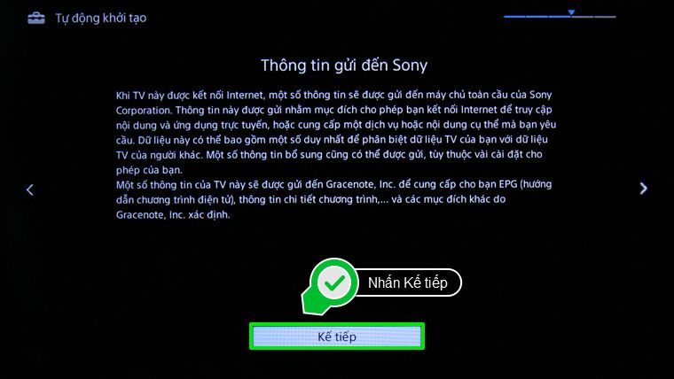 Các bước thiết lập lại từ đầu Smart Tivi Sony > Nhấn OK để hoàn thành thiết lập mạng