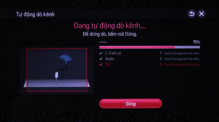 Cách dò kênh Smart tivi LG chạy hệ điều hành Netcast > Tivi đang trong quá trình dò kênh