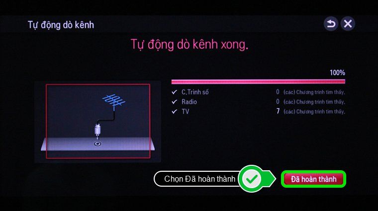 Cách dò kênh Smart tivi LG chạy hệ điều hành Netcast > Nhấn Đã hoàn thành để kết thúc dò kênh