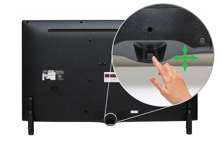 Cách khôi phục cài đặt gốc tivi thông minh LG bằng phím cơ > Nhấn vào nút cơ bên dưới và đằng sau tivi để vào cài đặt (Nhấn vào để chọn, lắc sang trái/phải/trên/dưới để di chuyển)