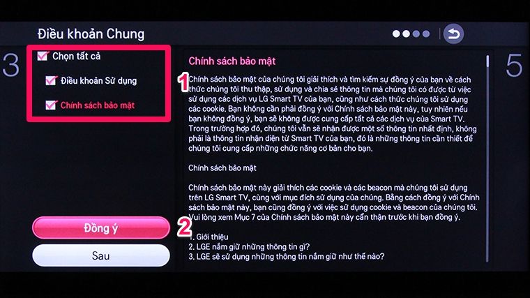 Cách khôi phục cài đặt gốc tivi thông minh LG bằng phím cơ > Chọn tất cả rồi nhấn Đồng ý
