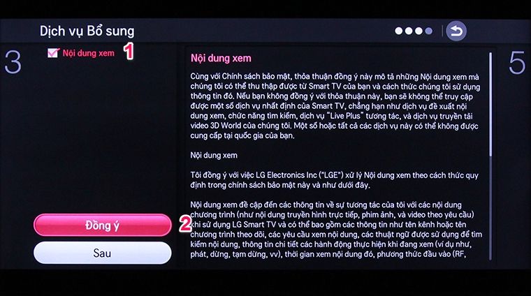 Cách khôi phục cài đặt gốc tivi thông minh LG bằng phím cơ > Chọn Nội dung xem rồi nhấn Đồng ý