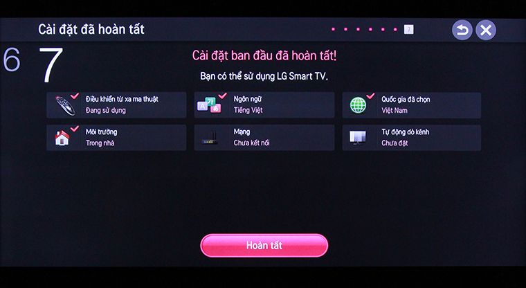 Cách khôi phục cài đặt gốc tivi thông minh LG bằng phím cơ > Chọn Hoàn tất