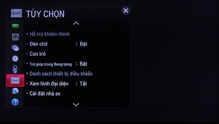 Cách khôi phục cài đặt gốc tivi thông minh LG bằng phím cơ > Chọn Tùy chọn