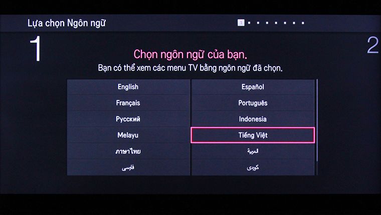 Cách khôi phục cài đặt gốc tivi thông minh LG bằng phím cơ > Chọn ngôn ngữ Tiếng Việt