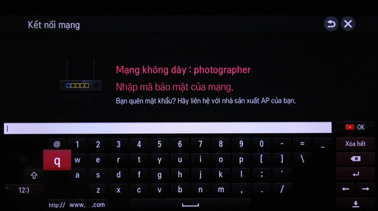 Cách kết nối mạng cho Smart Tivi LG chạy hệ điều hành Netcast > Nhập mật khẩu cho Wifi