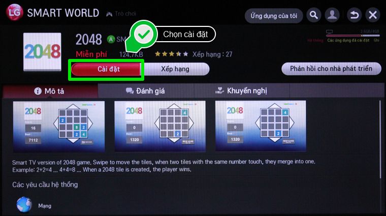 Nhấn Cài đặt Cách tải ứng dụng trên Smart tivi LG chạy hệ điều hành NetCast > Nhấn Cài đặt