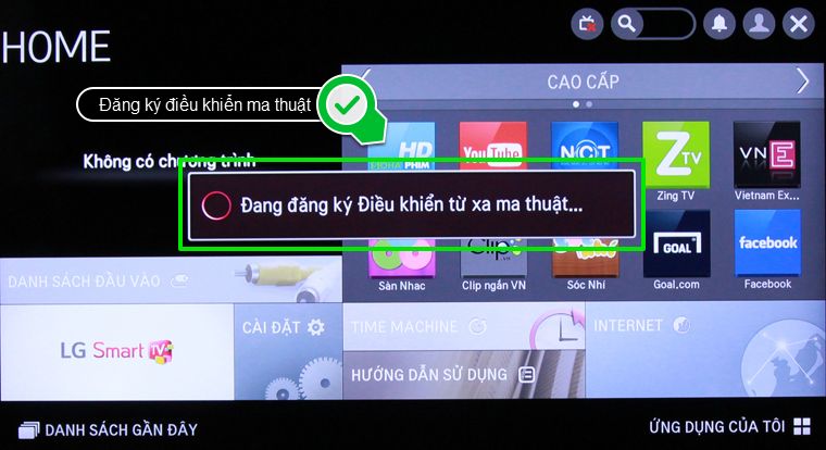 Tivi đang đăng ký Magic Remote Cách đăng ký Magic Remote với Smart tivi LG > Tivi đang đăng ký Magic Remote