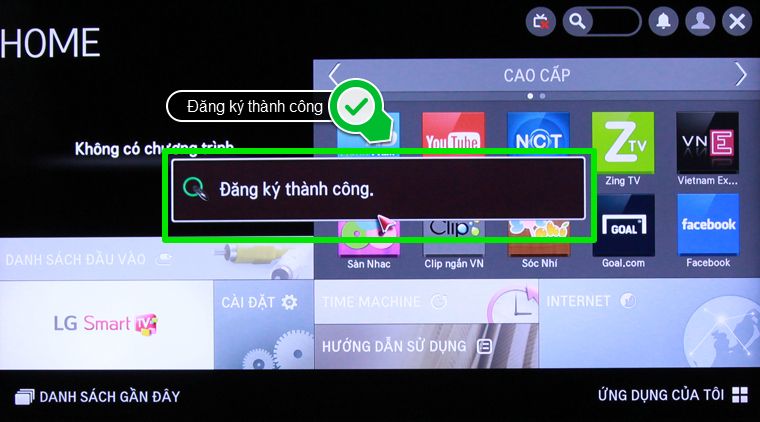 Thông báo đăng ký thành công Cách đăng ký Magic Remote với Smart tivi LG > Thông báo đăng ký thành công