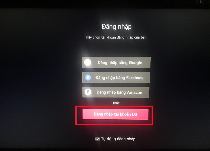 Bước 4: Chọn Đăng nhập tài khoản LG.