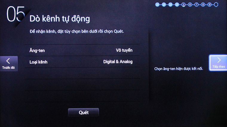 Cách khôi phục cài đặt gốc Smart tivi Samsung bằng phím cơ > Tiếp tục chọn “Tiếp theo”.