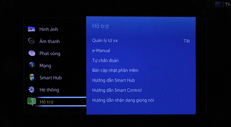 Cách khôi phục cài đặt gốc Smart tivi Samsung bằng phím cơ > Chọn 