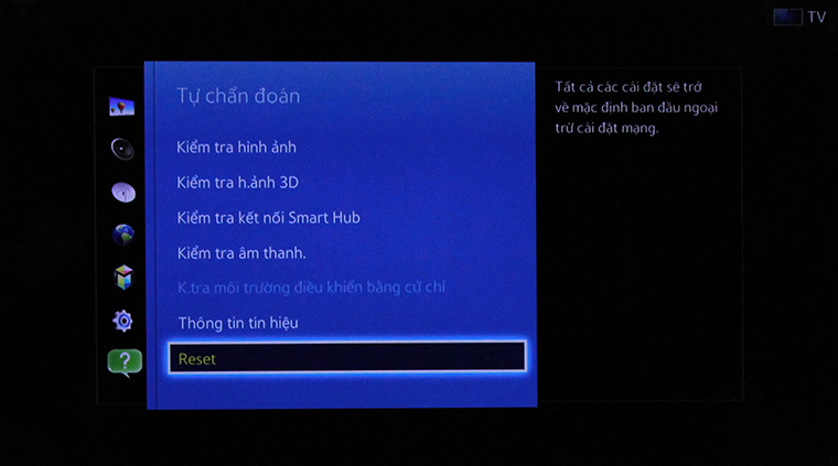 Cách khôi phục cài đặt gốc Smart tivi Samsung bằng phím cơ > Chọn 