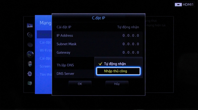 Trong “Thiết lập DNS” chọn “Nhập thủ công”