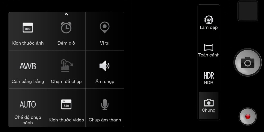 Cài đặt của camera sau