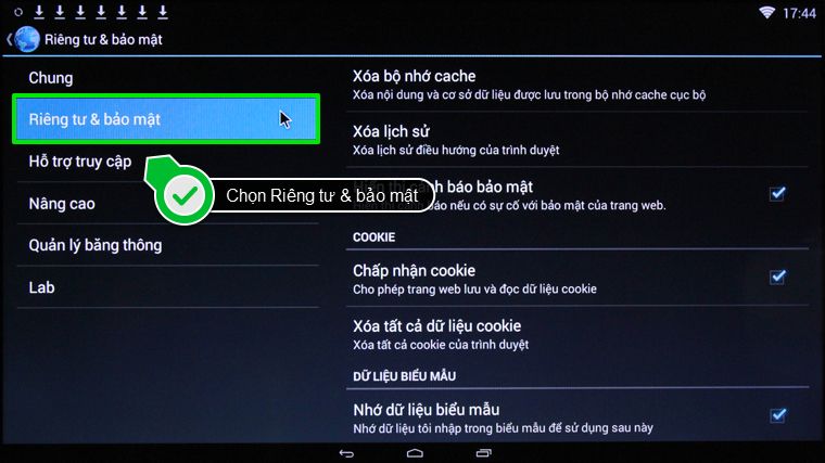 Chọn Cài đặt Cách xóa lịch sử duyệt web trên Smart tivi Toshiba > Chọn Cài đặt