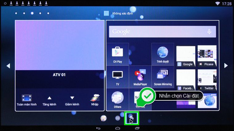 Nhấn chọn Cài đặt Cách xóa ứng dụng trên Smart tivi Toshiba > Nhấn chọn Cài đặt