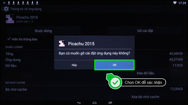 Chọn OK để xác nhận Cách xóa ứng dụng trên Smart tivi Toshiba > Chọn OK để xác nhận