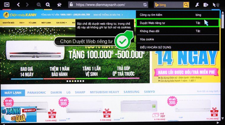 Chọn Duyệt Web riêng tư