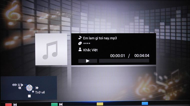 Bài nhạc đang được phát lên tivi