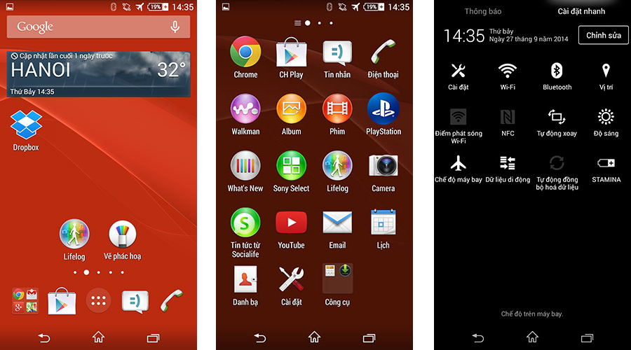 Giao diện xperia z3 compact