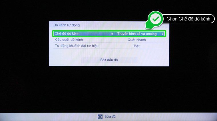 Chọn Truyền hình số và analog
