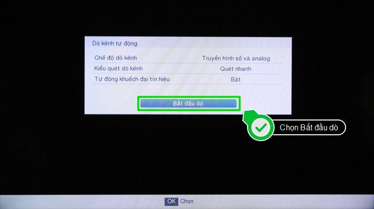 Chọn Bắt đầu dò Cách sử dụng điều khiển tivi Toshiba L2450, L5450 và L5550 > Chọn Bắt đầu dò