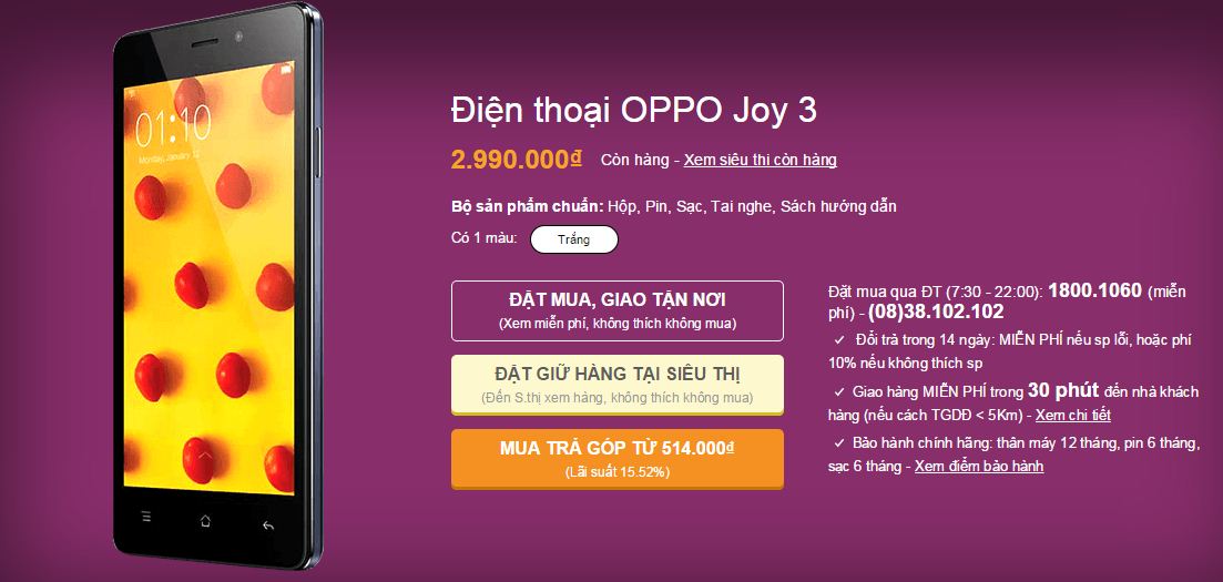 Oppo Joy 3 Với Chip Lõi Tứ, Giá Mềm Chính Thức Lên Kệ
