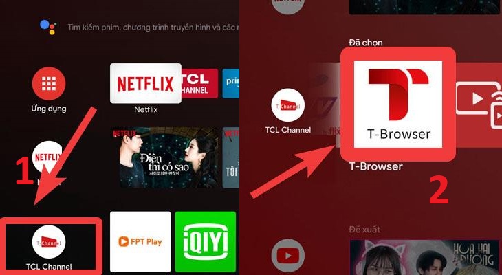 Bước 2: Chọn mục TCL Channel. Sau đó, bạn chọn mục T-Browser trên màn hình tivi