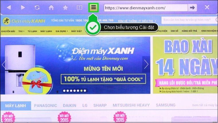 Bước 2: Ở ứng dụng Trình duyệt web, bạn chọn vào biểu tượng Cài đặt 