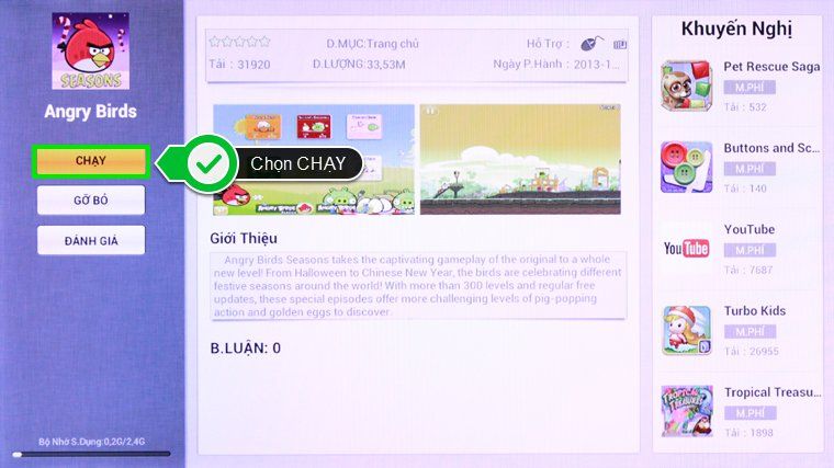 Chọn CHẠY để mở ngay ứng dụng