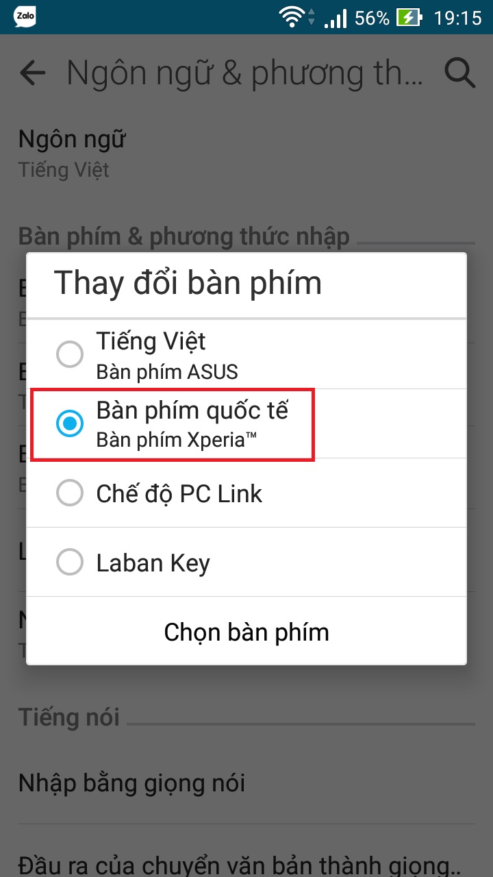 Áp dụng bàn phím Sony Xperia