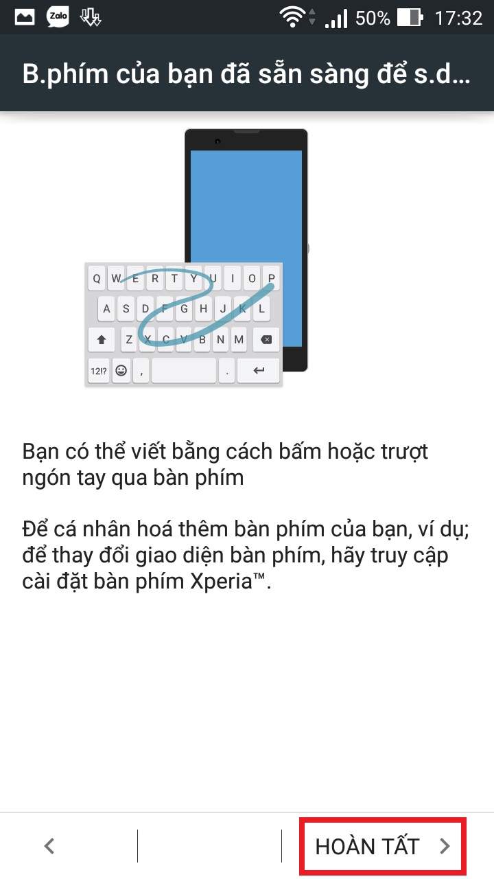 Thiết lập bàn phím Sony Xperia