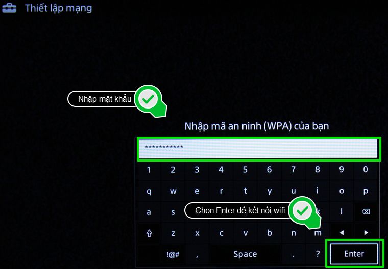 Nhập mật khẩu và chọn Enter