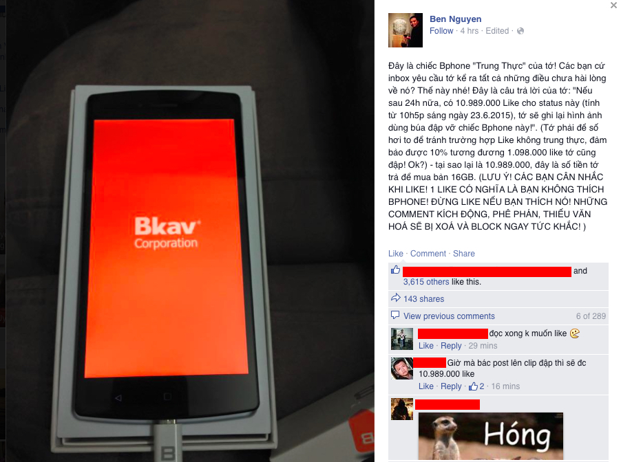 10.989.000 like để đập Bphone