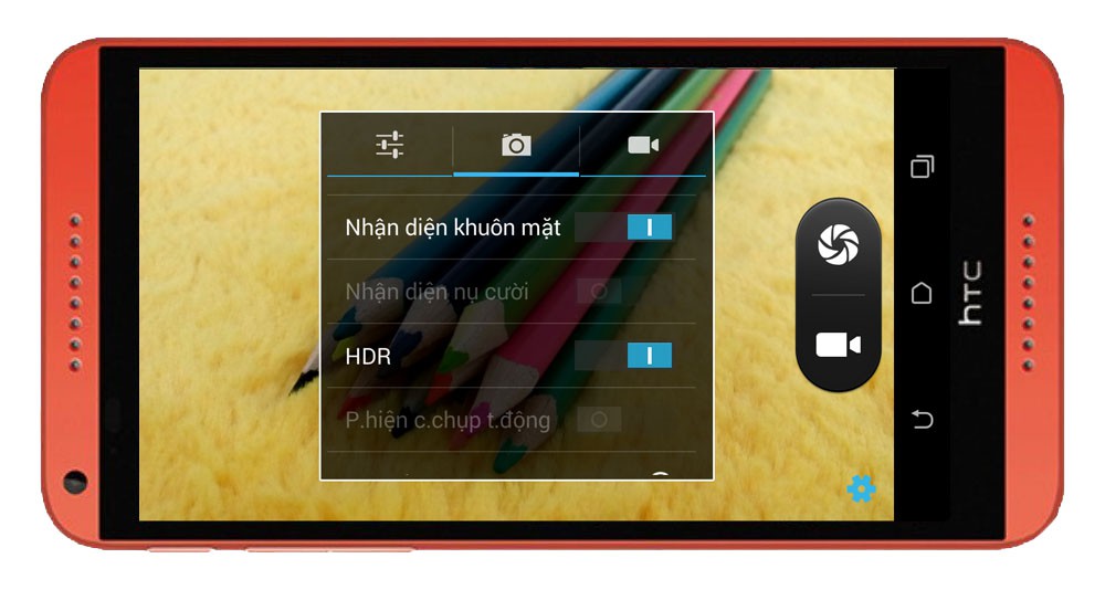 Giao diện tùy chỉnh của chế độ HDR, người dùng có thể chỉnh bằng nút tắt bên ngoài giao diện chụp ảnh