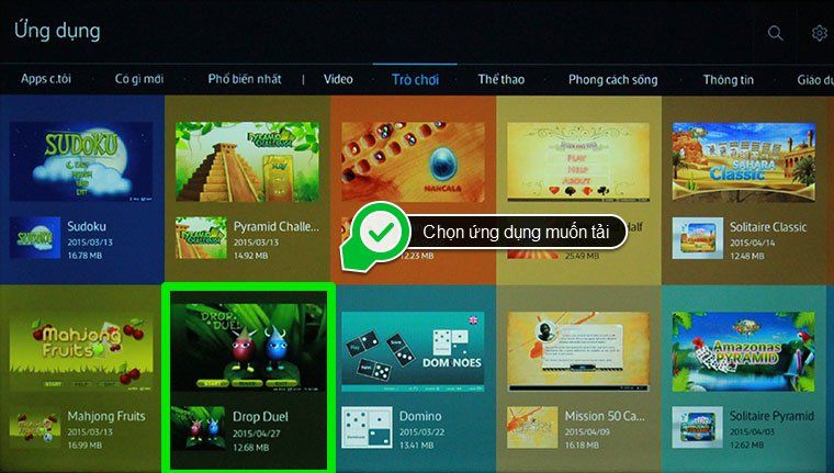 Chọn Ứng dụng mà bạn muốn tải về Cách sử dụng điều khiển tivi Samsung J5520 > Chọn Ứng dụng mà bạn muốn tải về