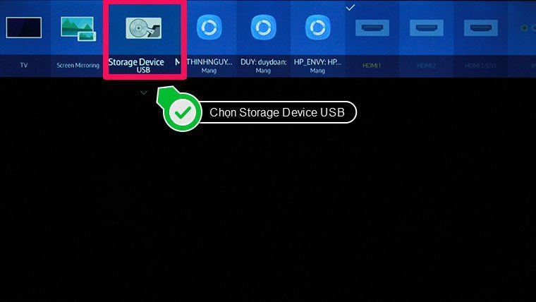 Chọn nguồn dữ liệu là USB Cách sử dụng điều khiển tivi Samsung J5520 > Chọn nguồn dữ liệu là USB