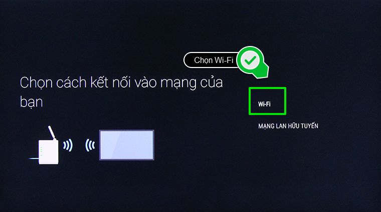 Cách kết nối mạng trên Android tivi Sony 2015 > Chọn KẾT NỐI BẰNG DANH SÁCH QUÉT