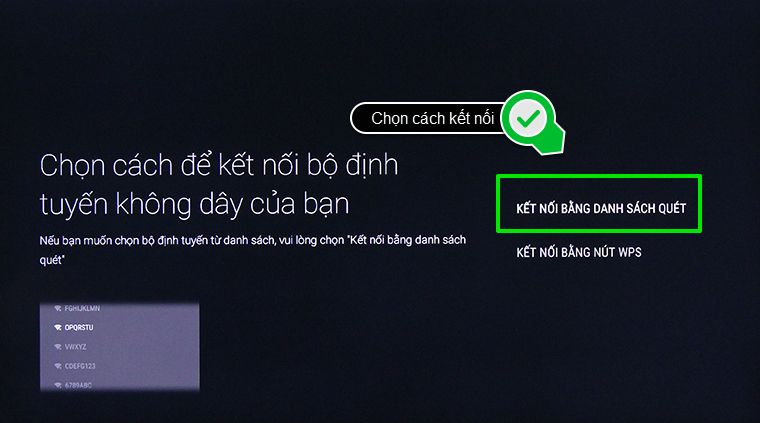 Cách kết nối mạng trên Android tivi Sony 2015 > Tivi đang tìm kiếm mạng wifi khả dụng