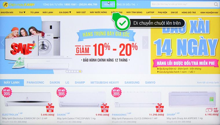 Cách xóa lịch sử duyệt web trên Android tivi Sony 2015 > Nhấn nút lên trên để di chuyển chuột lên trên