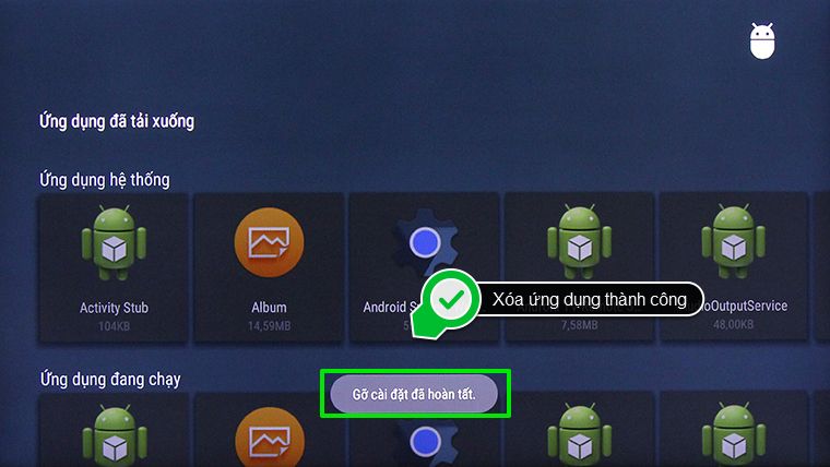 Cách xóa ứng dụng trên Android tivi Sony 2015 > Tivi đã xóa ứng dụng thành công