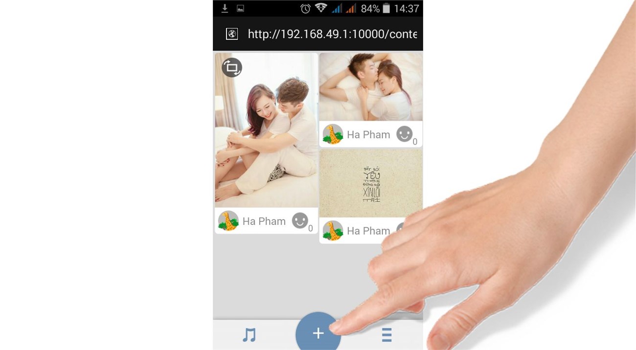 Cách sử dụng tính năng Photo Share trên Android Tivi Sony 2015 > Chọn vào nút dấu (+) hiển thị bên dưới