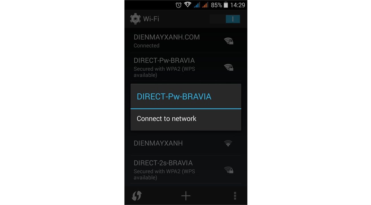 Cách sử dụng tính năng Photo Share trên Android Tivi Sony 2015 > Chọn kết nối với mạng wifi của tivi