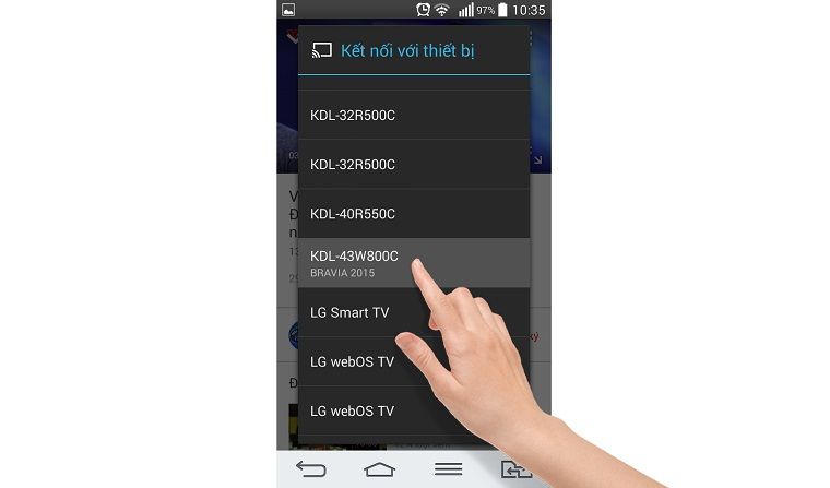 Chọn vào tivi muốn chia sẻ video