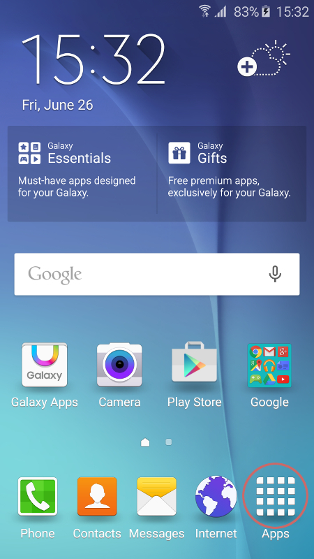 Truy cập menu ứng dụng