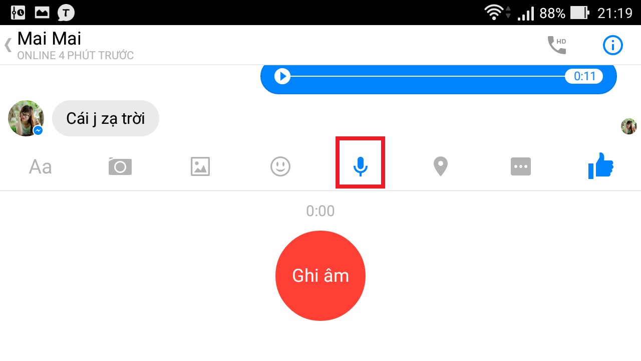 Gửi tin nhắn thoại từ ứng dụng Facebook Messenger