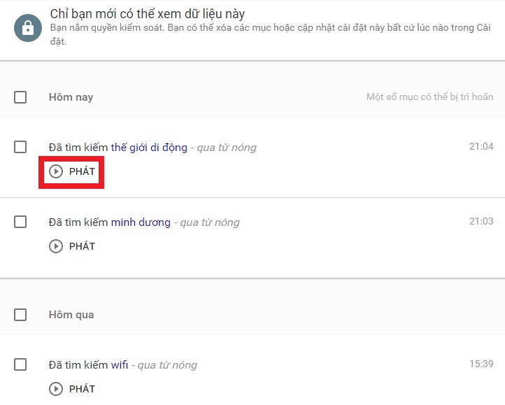 Nghe lại bản ghi âm giọng nói bất kỳ